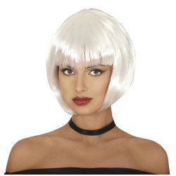 Krátká paruka mikádo s ofinou bílá